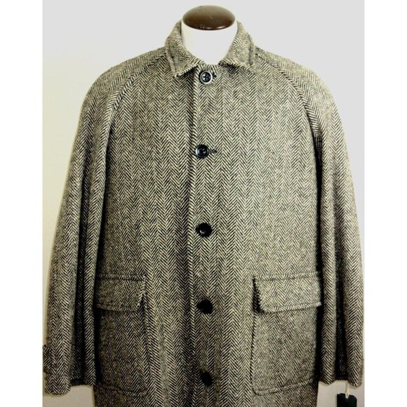 OOBE Brand Men's Wool Lowell Trench Top Coat Herringbone Brown Black Ink NWT - Picture 3 of 10